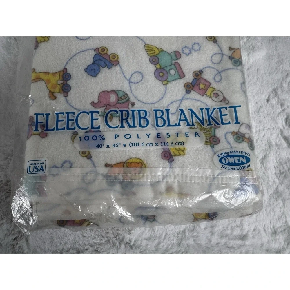 Vintage Owen Fleece Crib Blanket Unisex Receiving 40‎ x 45 USA Nursery Print